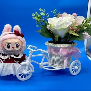 Cute Labubu Mokoko Valentine’s Day Doll with White Bicycle Planter